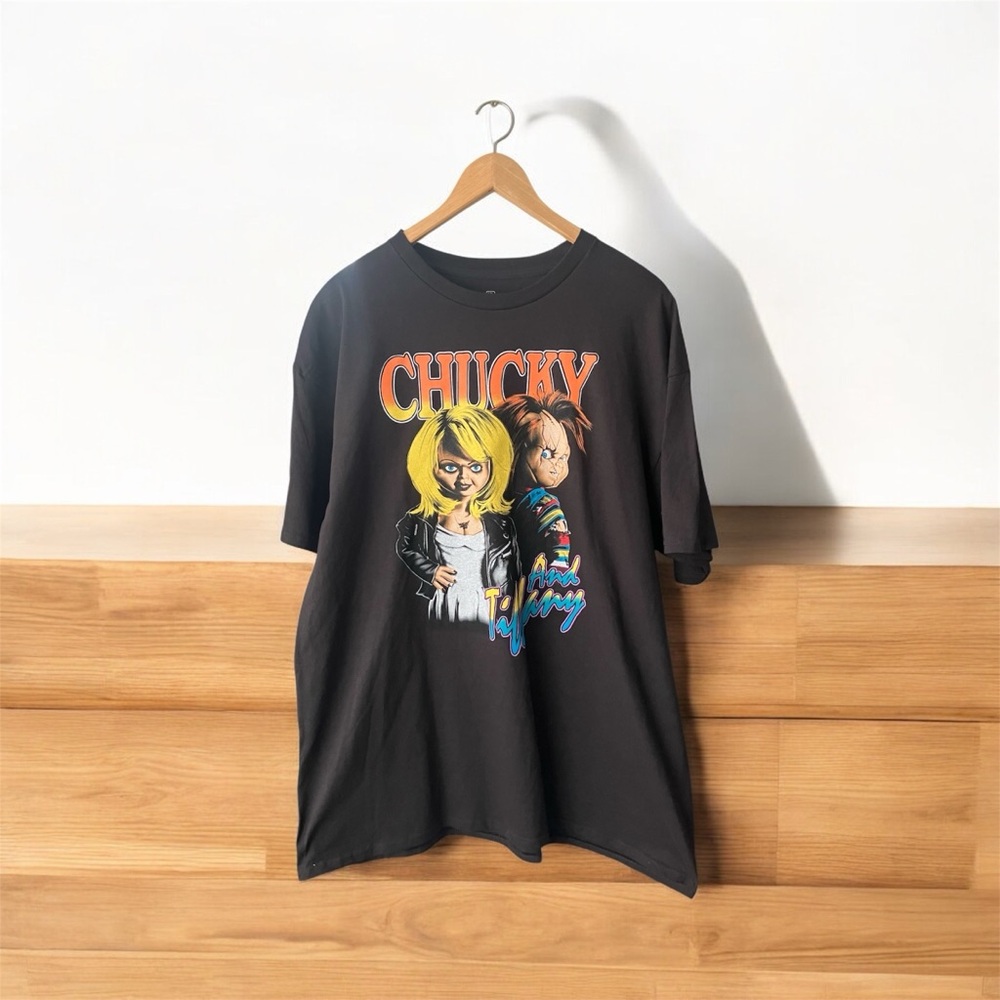NEW Unisex Men Women Chucky and Tiffany Black Graphic Tee XL Bride of Chucky